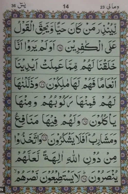 Surah Yaseen PDF - Read Online 2025 14 surah yaseen ayat 70-74